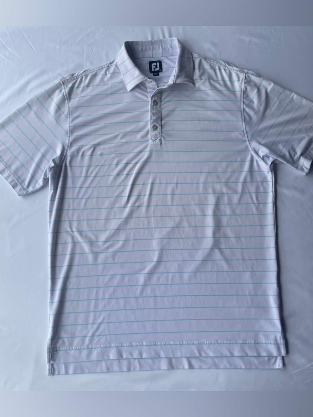 FootJoy ProDry Stripe Golf Polo Mens Large White Blue Performance Shirt
